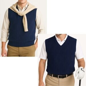 MARK SCOT Linen/Cotton Sweater Vest Large V-Neck Knit Pullover Golf Old Money‎